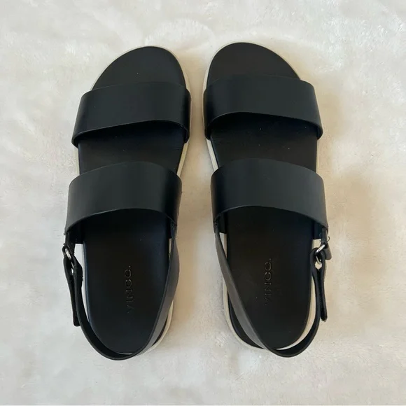VINCE black strappy platform sandal 38.5 white sole neutral staple comfortable - Picture 2 of 6